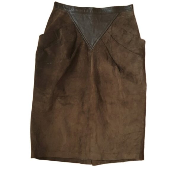 Danier vintage brown pencil leather suede 'triangle  waist' skirt - Picture 5 of 9
